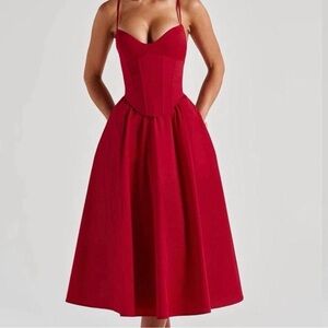 Baby boo red corset midi dress with boning zipper back Mariela mid dress - small